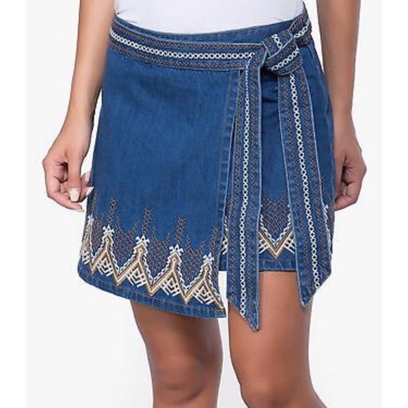 Gorgeous Free People Boho Denim Wrap Mini Skirt - Picture 7 of 8